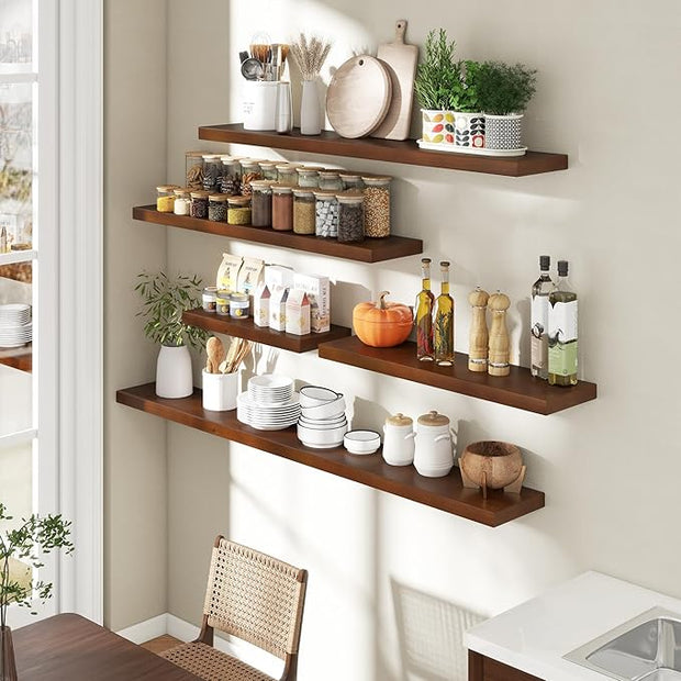 Axeman 55 Inch Floating Shelves for Wall, 9.3" Deep High End Solid Real Wood Wall Shelves with Heavy Duty Invisible Bracket for Living Room, Bedroom, Kitchen, Bathroom, Set of 1, Walnut Finish