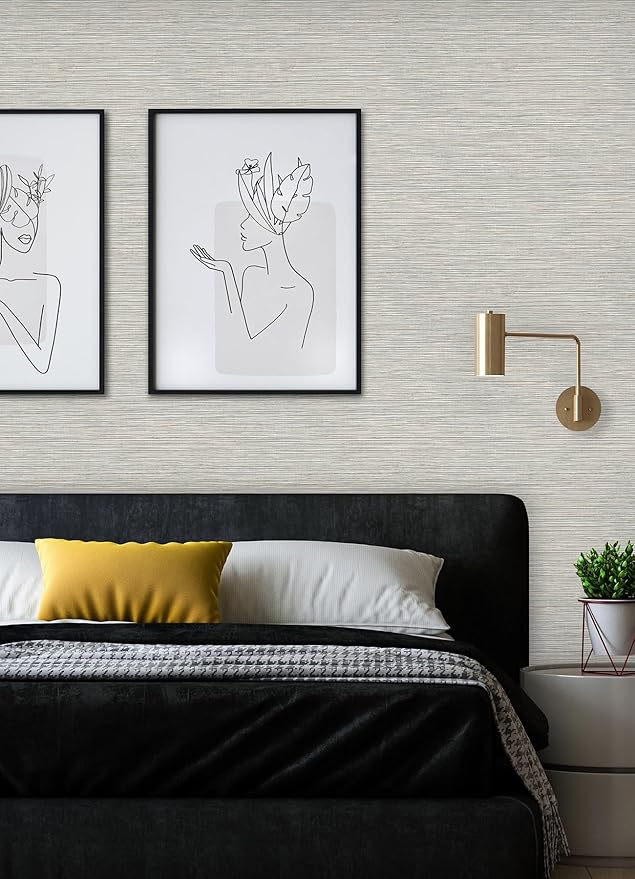 RoomMates Neutral Jade Dimensional Grasscloth Peel and Stick Wallpaper, RMK12683PLW