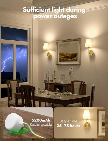 VOLISUN Battery Operated Wall Sconces Set of Two, Wireless Wall Sconces with Remote and Dimmable Bulbs, 9 Colors Battery Powered Wall Lights, Gold Rechargeable Wall Lamps for Bedroom (19.7 inch)