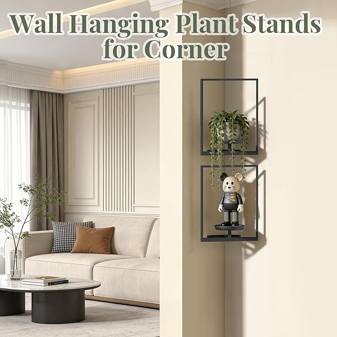 BXF Corner Wall Planters for Indoor Plants, 90 Degree Floating Shelves. Heavy Duty Mounted Holder, Minimalist Hanging Decor. Window Shelf Fits 4-7 Inch Pots (Black, Frame 2 Pack)