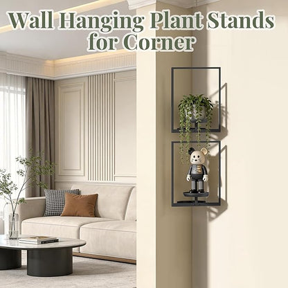 BXF Corner Wall Planters for Indoor Plants, 90 Degree Floating Shelves. Heavy Duty Mounted Holder, Minimalist Hanging Decor. Window Shelf Fits 4-7 Inch Pots (Black, Frame 2 Pack)