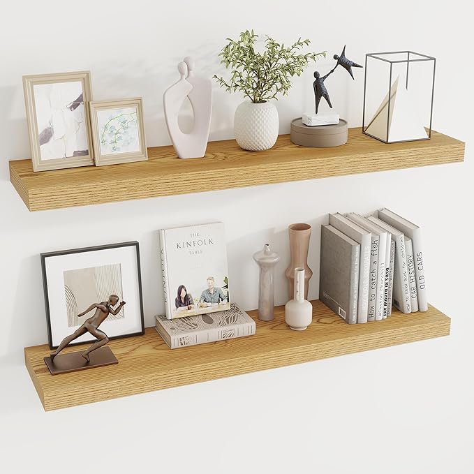Dreamland 40 Inches Floating Shelves for Wall,9.3 Inch Deep Floating Shelves Set of 2, Large Display & Storage Shelf, Wall Shelf for Bathroom Bedroom Living Room Kitchen Office,Light Brown