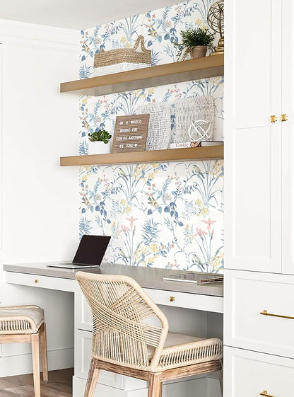Erfoni 16.9" x197" Modern Floral and Birds Wallpaper Flower Removable Peel and Stick Wallpaper for Bedroom Decorative Self Adhesive Wall Paper Boho Floral Leaf Contact Paper for Accent Walls Covering