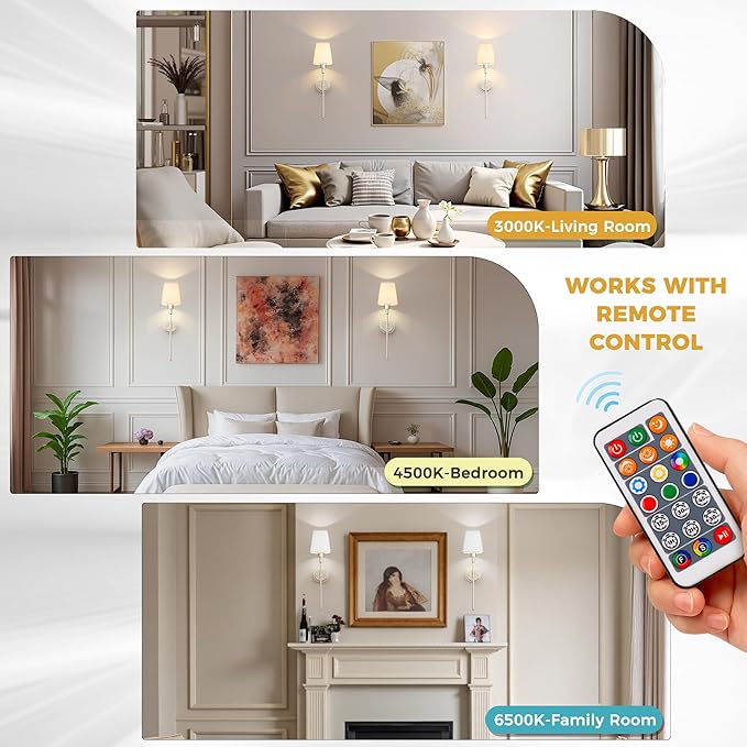 DORESshop Battery Operated Wall Sconce Set of 2, Wireless Wall Light Easy to Install, 7 Color Rechargeable Wall Sconces, Sconce Wall Decor Set of 2 for Bedroom, Living Room, Nickel, 24.6in