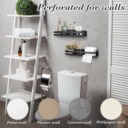 Lallisa 2 Pieces Stainless Steel Shelf Bathroom Shower Floating Shelves Wall Mounted Shower Caddy Basket Shelf Storage Organizer Shelves for Bathroom, Kitchen, Living Room (Black,11.81 Inch/ 30 cm)