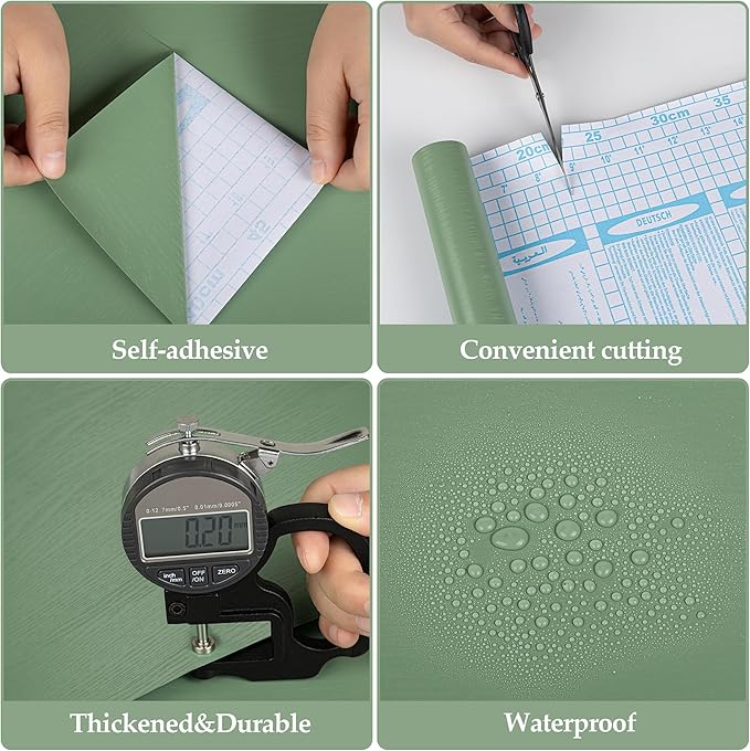 Wood Contact Paper Green Peel and Stick Wallpaper,Thickened No Tearing Vinyl Wrap Sticker, Self Adhesive Waterproof Faux Wood Grain Wallpaper Covering Cabinets Desk Furniture Decoration 17.7" x 78.7"