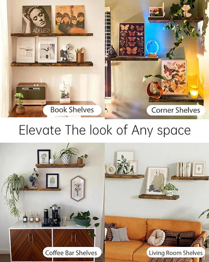 BAYKA Floating Shelves, 22.5 inches Rustic Wood Wall Shelves for Bathroom，Bedroom, Living Room, Kitchen & Book, Hanging Display Decor Organization Shelf with 22 lbs Capacity (Rustic Brown)