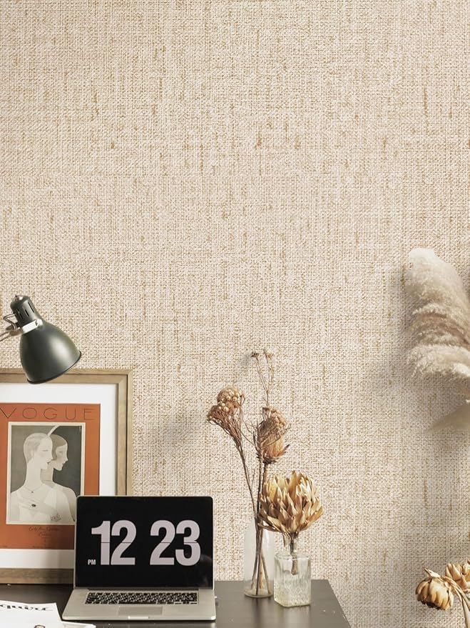 Beige Grasscloth Peel and Stick Wallpaper Textured Contact Paper 15.7inch x 196.8inch Faux Linen Vintage Grasscloth Contact Paper Self Adhesive Removable Wallpaper Vinyl