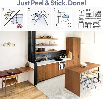 Brown Wood Grain Contact Paper, 17.3" x 197" Peel and Stick Wallpaper, Self-Adhesive Thick Vinyl Wrap for Kitchen Cabinets, Countertops, Furniture, Waterproof DIY Home Decor