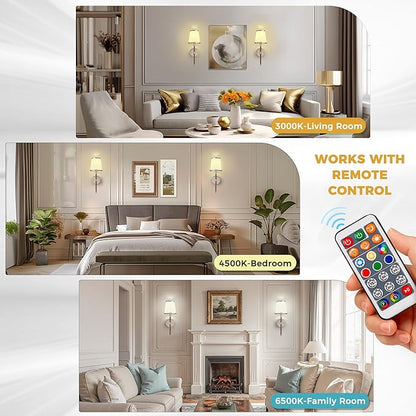 DORESshop Battery Operated Wall Sconce Set of 2, Wireless Wall Light Easy to Install, 7 Color Rechargeable Wall Sconces, Sconce Wall Decor Set of 2 for Bedroom, Living Room, Chrome and Leather, 18.7in