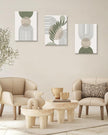 HesenDot 40x60CM Sage Green Boho Wall Art, Botanical Geometric Framed Canvas Bathroom Wall Art, Mid-Century Modern Wood Frame Abstract Prints for Living Room Bedroom Bathroom Home Decor, Set of 3