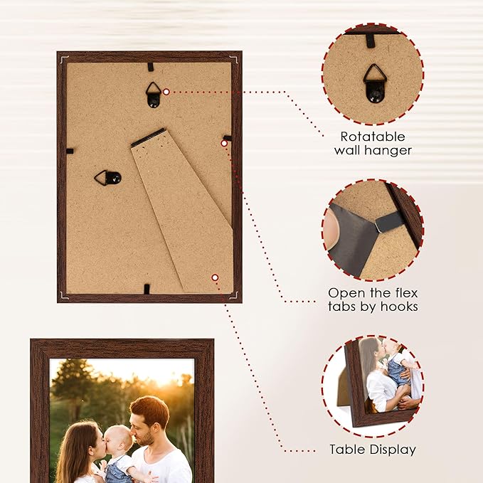 FIXSMITH 4x6 Picture Frame Bulk-4 Pack, Photo Frame 4x6 with HD Plexiglass, Brown Picture Frames Collage Wall Decor, Wall & Tabletop Picture Frames