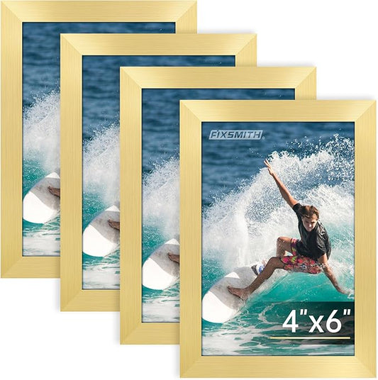 FIXSMITH 4x6 Picture Frame Bulk-4 Pack, Gold Picture Frames Collage Wall Decor, Wall & Tabletop Picture Frames, Photo Frame 4x6 with HD Plexiglass