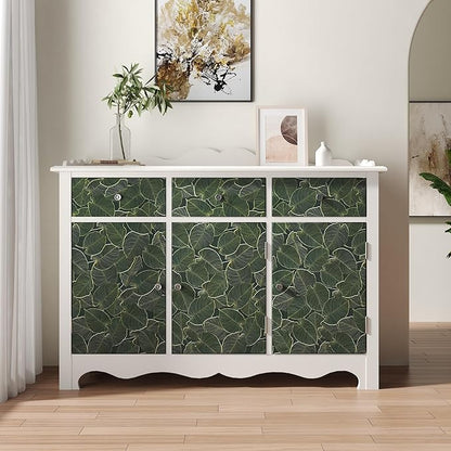 TOTIO Green Wallpaper Peel and Stick Dark Green Leaf Contact Paper 16x78inch Matte Thickened Waterproof Self-Adhesive PVC Wall Sticker Counter Top Stick Paper Green Leafy Plants Vinyl Wrap for Cabinet