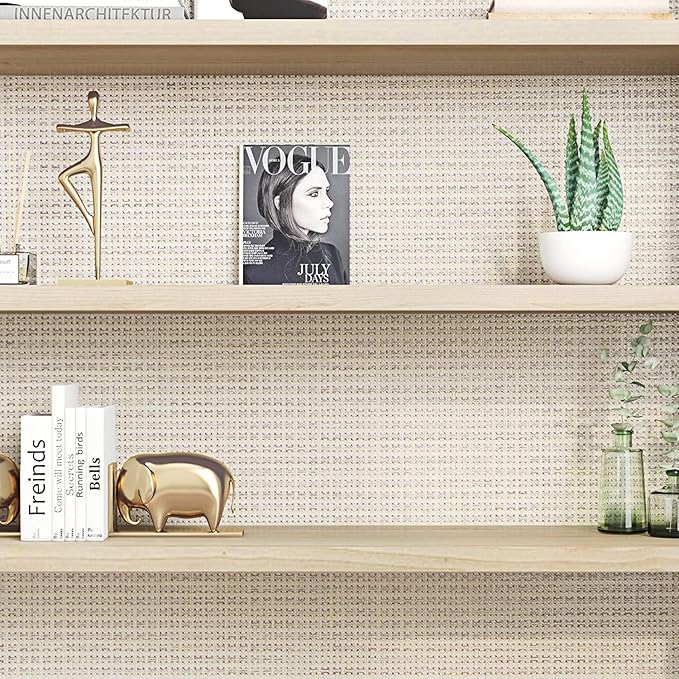 FunStick 24"x200" Thick Beige Peel and Stick Wallpaper for Bathroom Bedroom Walls Grasscloth Textured Wall Paper Roll Self Adhesive Vinyl Geometric Contact Paper for Cabinets Furniture Table Removable