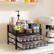 Coffee Bar Organizer - Coffee Station for Countertop, Metal and Wood K Cup holder Storage Basket for Syrup, Cups, Stirrer, Condiment, Tea Organizer, Black