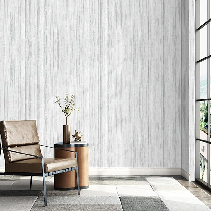Beige Grey Grasscloth Wallpaper Peel and Stick 15.74
