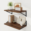 Floating Shelves, 12 Inch Deep Rustic Wood Wall Storage, 24W x 12D Wall Shelves Set of 2, Heavy Duty Metal Brackets, Large Industrial Book Shelf for Living Room, Kitchen, Bedroom, Walnut