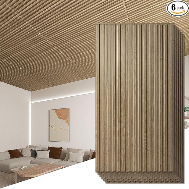 Art3d 6-Pack Slat Design 3D Wall Panels for Interior Wall Decor, 2x4 FT PVC Decorative Drop Ceiling Tiles - Walnut