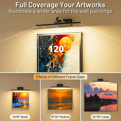 AIFEI Picture Lights for Wall Battery Operated, Rechargeable Wireless Picture Light with Remote Control, Dimmable Art Lighting for Paintings, Gallery Frame Display Light, 16" Wall Picture Lamp, Black