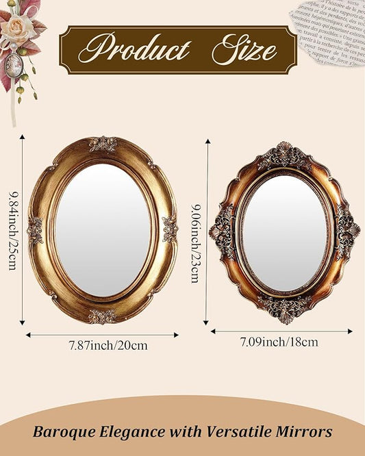 3 Styles Vintage Gold Mirror Set Wall Decorative, Vintage Wall Mirror Antique Hanging and Tabletop with Stand for Living Room Bedroom Dresser, Classic Home Wedding Decor(Retro Style)