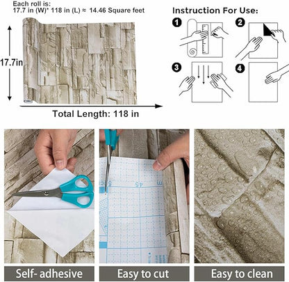 Abyssaly Stone Brick Wallpaper Peel and Stick, Brick Contact Paper for Kitchen Backsplash, Removable Self Adhesive Faux Stone Brick Wallpaper for Living Room Fireplace Accent Wall 17.71" X 393.7"