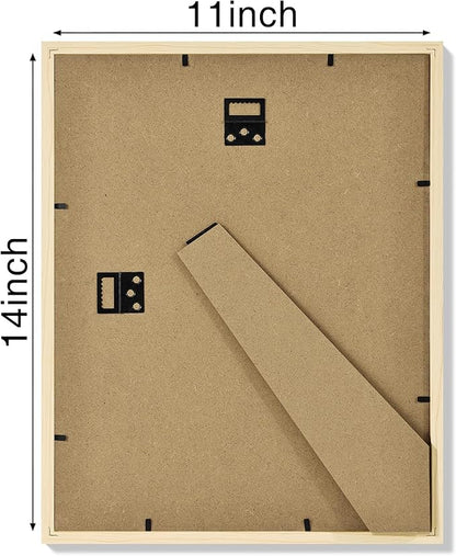 Vittanly 11x14 Picture Frame Set of 4, Display Pictures 8x10 with Mat or 11x14 without Mat, Engineered Wood with Shatter Resistant Plexiglass, Photo Frames for Wall or Tabletop Display, Natural Wood