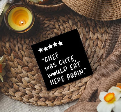 Chef Was Cute Would Eat Here Again Sign Black, Black Kitchen Home Decor Sign, Cute Preppy Funny Kitchen Decor Wood Sign Home Decor for Girly Dining Room Restaurant