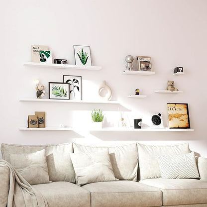 White Floating Shelves for Wall Decor, Long Wall Mounted Storage Shelf for Bedroom, Living Room, Bathroom, Kitchen, Nursery, Display Picture Ledge Shelf with Lip Set of 2-48 Inches, White