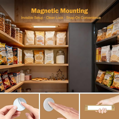 V4light Rechargeable Motion Sensor Under Cabinet Light, Magnetic LED Bar with 1500mAh, Gold Aluminum Accent Lighting, Dimmable 3 Color Temperatures for Kitchen Cabinets, Shelves & Closets (9 in)