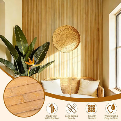 Natural Bamboo Wall Panel for Interior Wall Decor, Pole Wrap Wainscoting Wall Cladding Panel for Kitchen Island, Bedroom, Living Room, Office, Light-Carbonized (12" * 96")