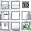 Crush Diamond Mirrors Wall Decor 6inch Mirror Tiles for Crafts, 8 Pack Square Silver Diamond Glass Mirrors for Home Wall Decor, Mosaics DIY.