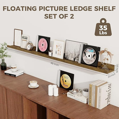 Axeman 48 Inch Floating Shelves | Picture Ledge Shelf Set of 2 | Rustic Brown Wall Shelves with Lip | Brown Picture Shelf for Wall with Ledge | Photo Ledges 48 Inch