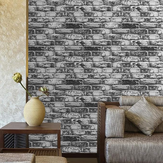 Yancorp 32.8ft Brick Wallpaper Peel and Stick Contact Paper Waterproof Self-Adhesive Eeasy Peel Off Wallpaper White Grey