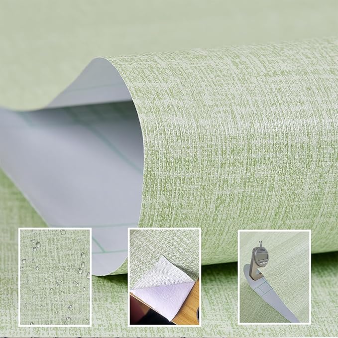 Yancorp Textured Fabric Wallpaper - 16"x120" Faux Grasscloth Peel & Stick Self-Adhesive Removable Wallpaper & Counter Top Liners