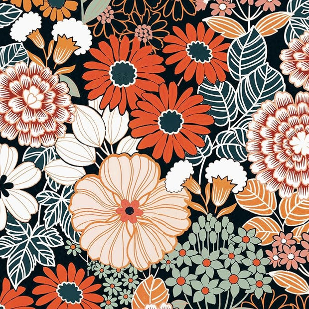 Floral Wallpaper Peel and Stick Boho Wall Paper Removable Waterproof Orange/Green/Red Contact Paper for Bedroom, Bathroom, Home Wall 17.3" x 236.3"