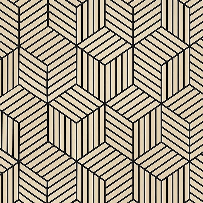 WENMER 17.71 Inchx 394 Inch Geometric Hexagon Wallpaper Contact Paper Peel and Stick Brown and Black Hexagon Removable Self Adhesive Wallpaper Vinyl Film Shelf Paper & Drawer Liner Roll for Home Use