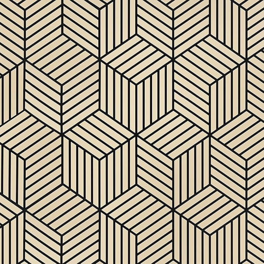 WENMER 17.71 Inchx 394 Inch Geometric Hexagon Wallpaper Contact Paper Peel and Stick Brown and Black Hexagon Removable Self Adhesive Wallpaper Vinyl Film Shelf Paper & Drawer Liner Roll for Home Use