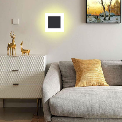 Kawell 10W Square Acrylic LED Wall Sconce Non-Dimmable Hardwired Black Wall Light Fixture for Bedroom, Living Room, Hallway Indoor Lighting, 4500K