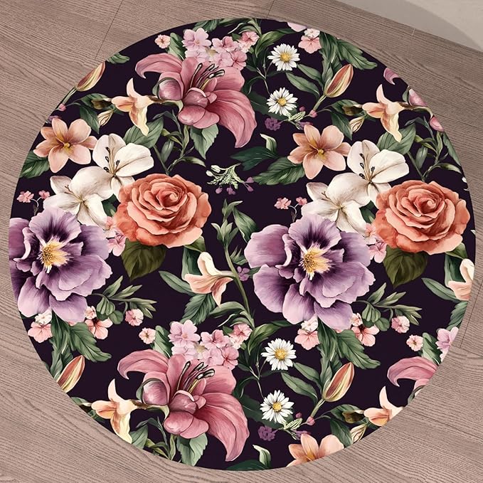 Purple Vintage Floral Wallpaper Peel and Stick Red Rose Peony Flowers Contact Paper 17.5" x 118" Wall Paper Self Adhesive Waterproof Removable for Room Shelves Cabinet Drawer Table Decor