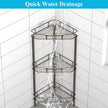 3 Tier Floor Standing Corner Shower Caddy Organizer Shelf with Hooks, Bathroom Shelves Stand Rack, Bronze