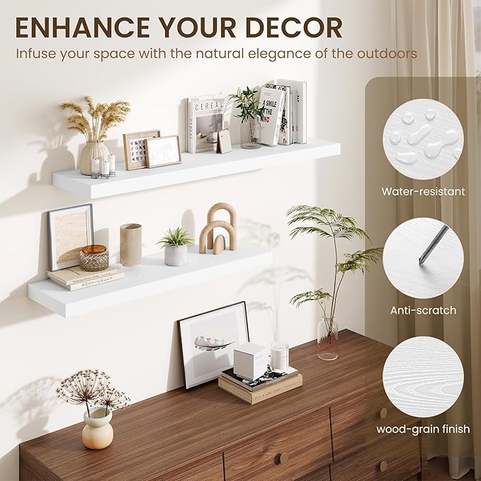 Fun Memories Wood Floating Shelves 16 Inch, 10 Inch Deep Shelves Wall Mount, Wall Shelves with Invisible Bracket, 16