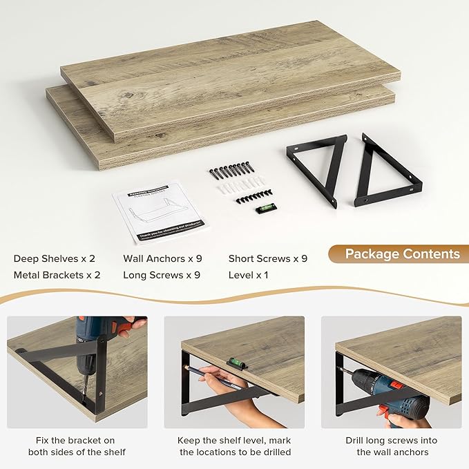Deep Floating Shelves Wall Mounted, 24