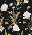 Black Gold Peel and Stick Wallpaper White Floral Contact Paper 17.5in x 118in Dark Vintage Plants Lines Flower Self Adhesive Waterproof Removable for Room Shelves Cabinet Drawer Table Decor