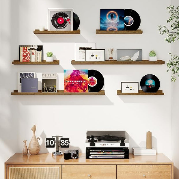 Axeman Picture Ledge Shelf, Floating Shelves for Wall Decor Set of 6, 24 inch Floating Wall Mounted Shelves, Shelves with Lip for Living Room, Bedroom, Nursery, Bathroom, Kitchen, Rustic Brown