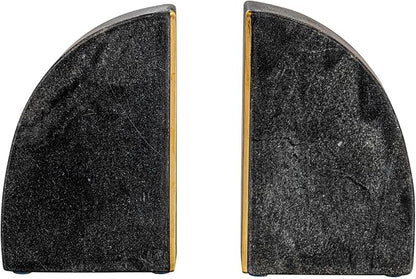 Boho Arched Semicircle Marble Bookends with Brass Detail, Set of 2, Black