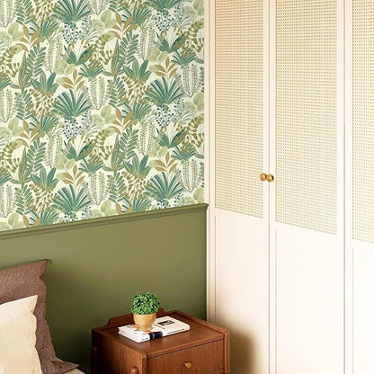 17.3"x393" Green Peel and Stick Wallpaper Jungle Tropical Wallpaper Green Leaf Botanical Contact Paper Self Adhesive Removable Wall Paper for Bedroom Cabinet Drawer Vinyl Roll