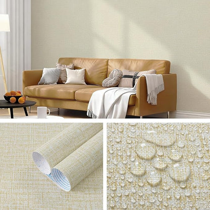 Guvana Grasscloth Peel and Stick Wallpaper Cream Textured Contact Paper Modern Removable Self Adhesive Wall Paper Thicken Fabric Faux Linen Wallpaper for Bathroom Wall Covering Vinyl 78.7inx15.7in