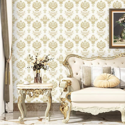 Vintage Symmetry Wallpaper Peel and Stick Beige Floral Wall Paper Boho 17.5" x 118" Contact Paper Self Adhesive Vinyl Waterproof Removable for Kitchen Bathroom Shelves Cabinet Drawer Table Decor