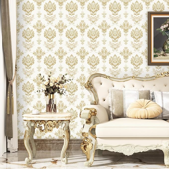 Vintage Symmetry Wallpaper Peel and Stick Beige Floral Wall Paper Boho 17.5